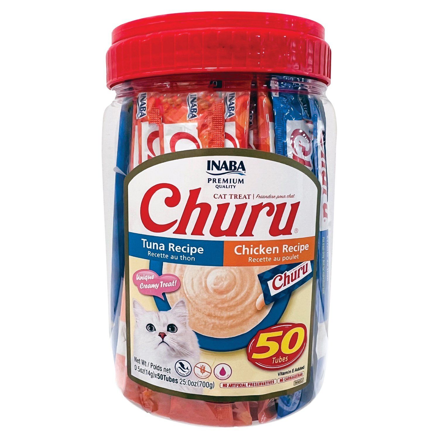 Inaba Churu Tuna &amp; Chicken Recipe Cat Treat, 0.5 oz, 50 count