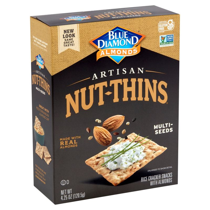 Blue Diamond Almonds Artisan Nut-Thins Multi-Seeds Rice Cracker Snacks with Almonds, 4.25