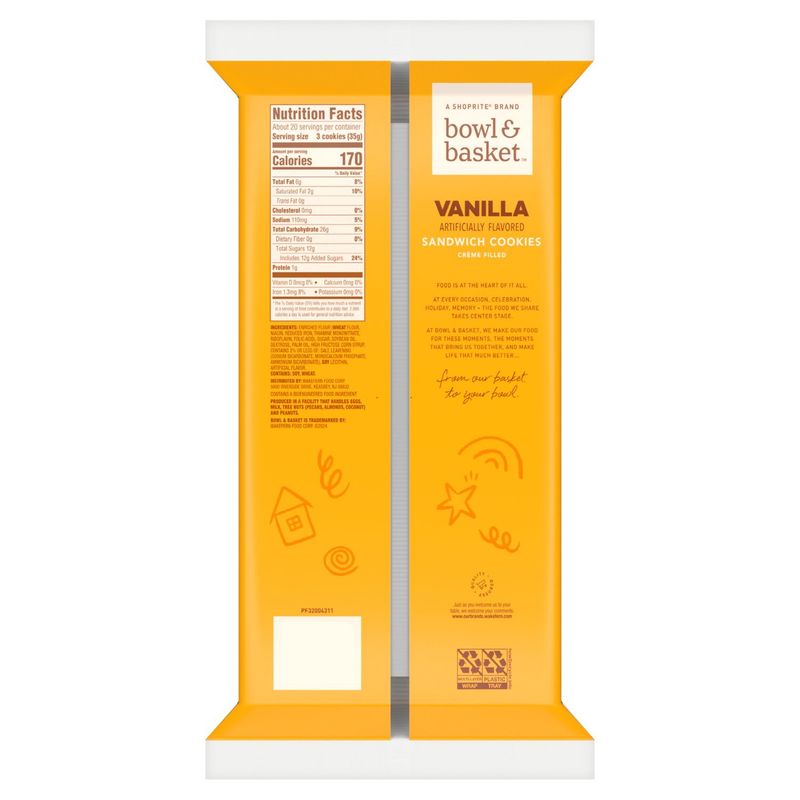 Bowl &amp; Basket Vanilla Crème Filled Sandwich Cookies, 25 oz