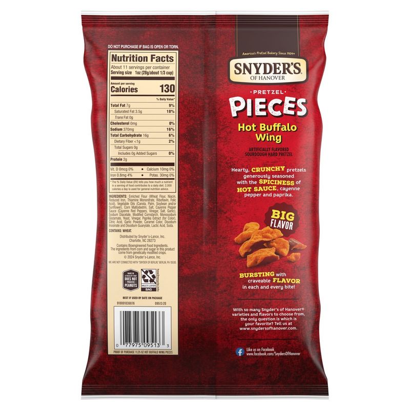 Snyder's of Hanover Hot Buffalo Wing Flavored Sourdough Hard Pretzel Pieces, 11.25 oz