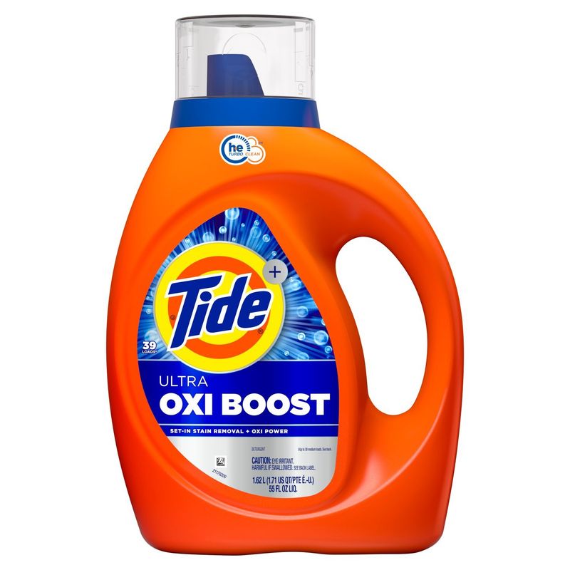 Tide Ultra Oxi Boost Liquid Laundry Detergent, Advanced Stain Remover, 55 fl oz, 39 Loads