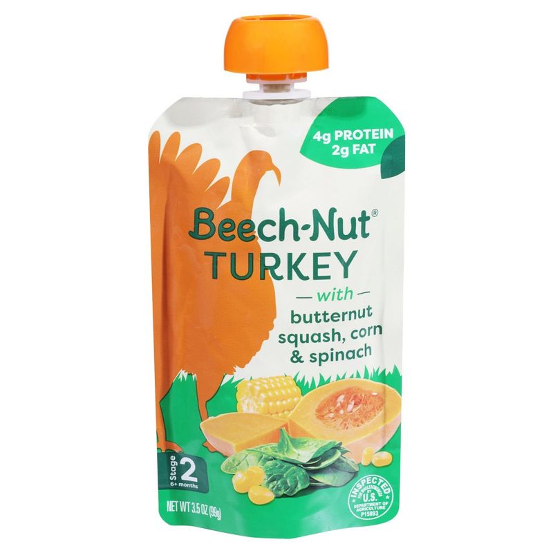 Beech-Nut Turkey with Butternut Squash, Corn &amp; Spinach Baby Food, Stage 2, 6+ Months, 3.5 oz
