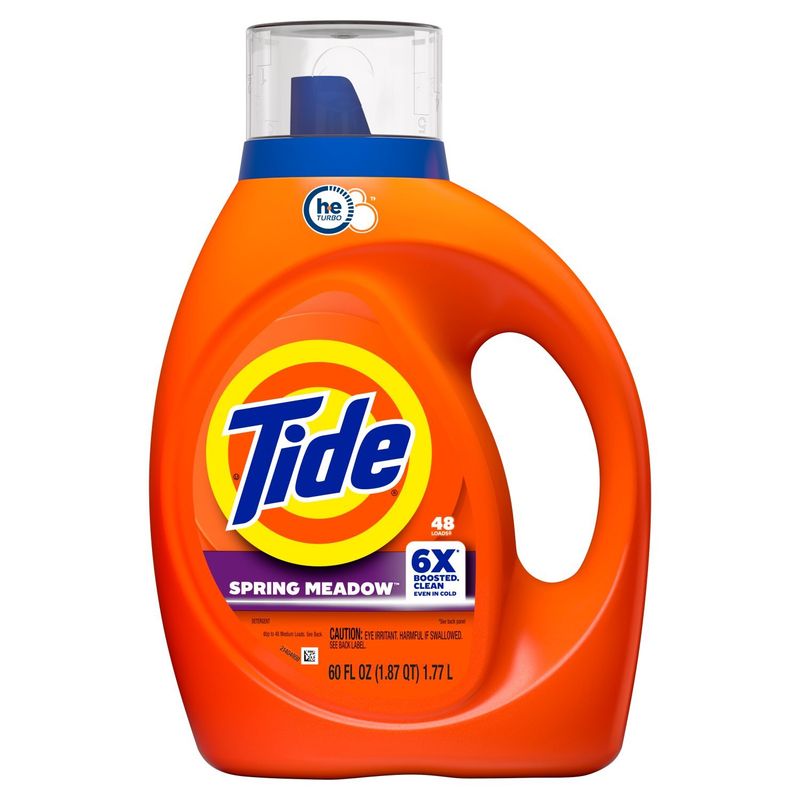 Tide Liquid Laundry Detergent, Spring Meadow Scent, 48 Loads, 60 fl oz, Boosted Clean even in cold