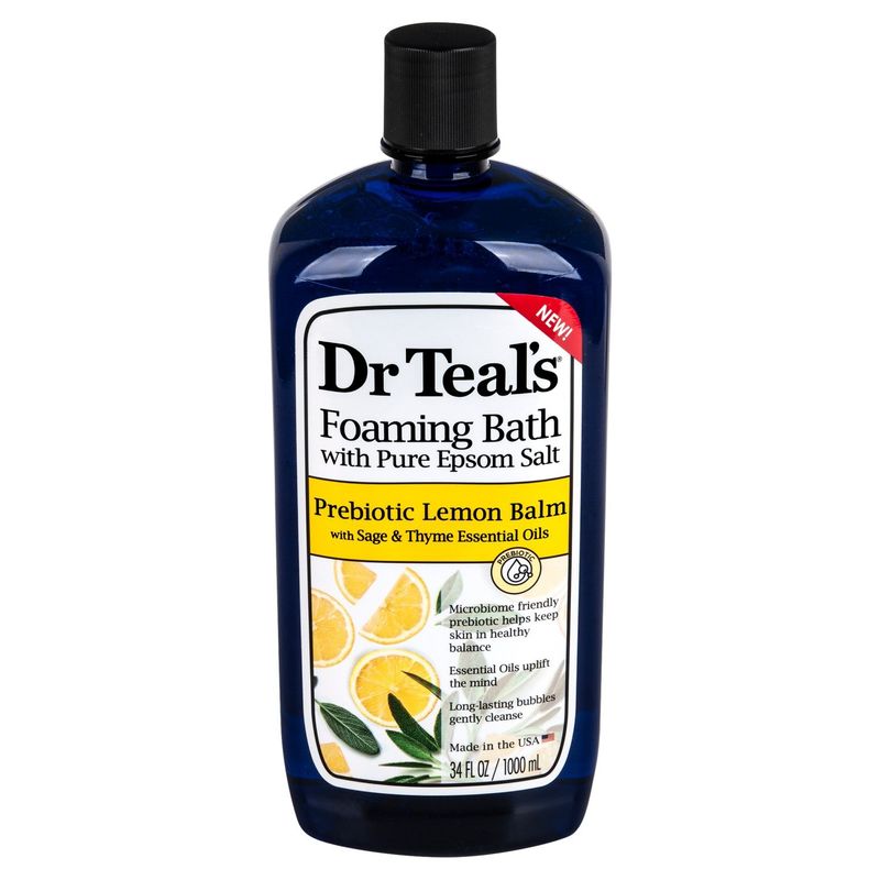 Dr Teal's Prebiotic Lemon Balm Foaming Bath with Pure Epsom Salt, 34 fl oz