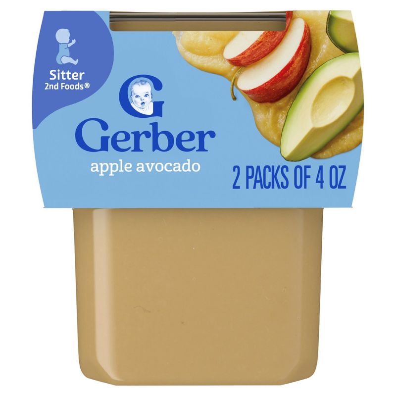 Gerber 2nd Foods Apple Avocado Baby Food, Sitter, 4 oz, 2 count