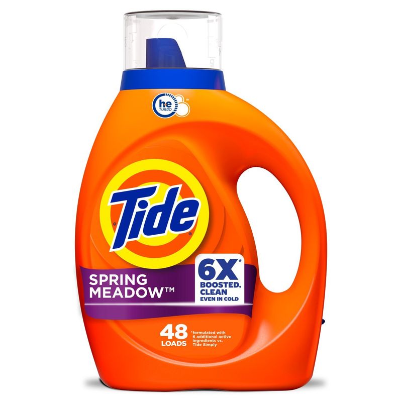 Tide Liquid Laundry Detergent, Spring Meadow Scent, 48 Loads, 60 fl oz, Boosted Clean even in cold