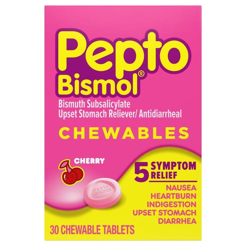Pepto Bismol Chewable Tablets for Nausea, Heartburn, Indigestion, Upset Stomach, and Diarrhea - 5 S