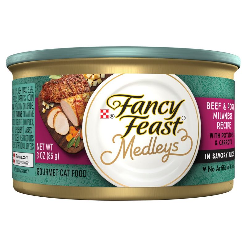 Purina Fancy Feast Medleys Beef &amp; Pork Milanese with Potatoes &amp; Carrots Gourmet Cat Food, 3 oz