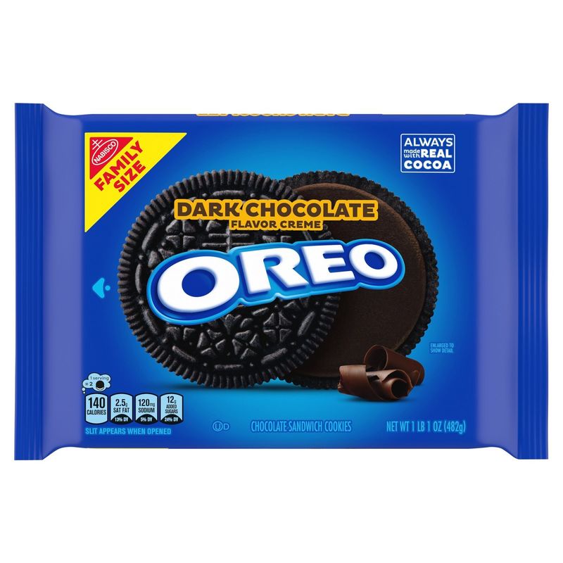 Nabisco Oreo Dark Chocolate Flavor Creme Chocolate Sandwich Cookies Family Size, 1 lb 1 oz