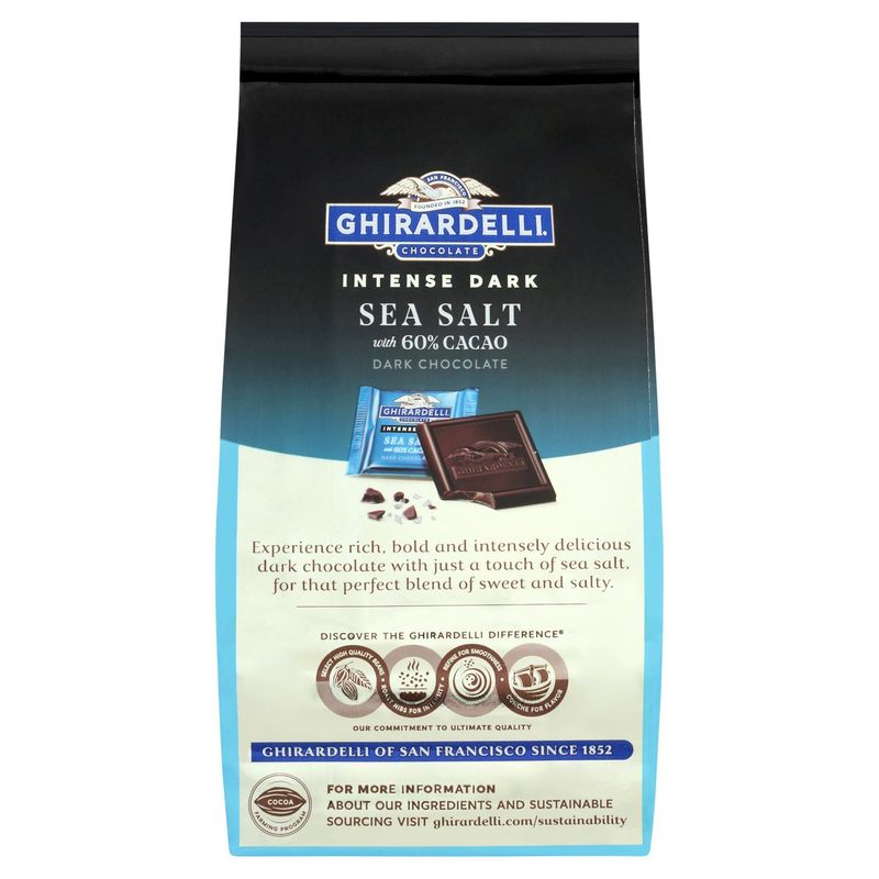 GHIRARDELLI Intense Dark Chocolate Squares, Sea Salt 60% Cacao, 4.1 Oz Bag