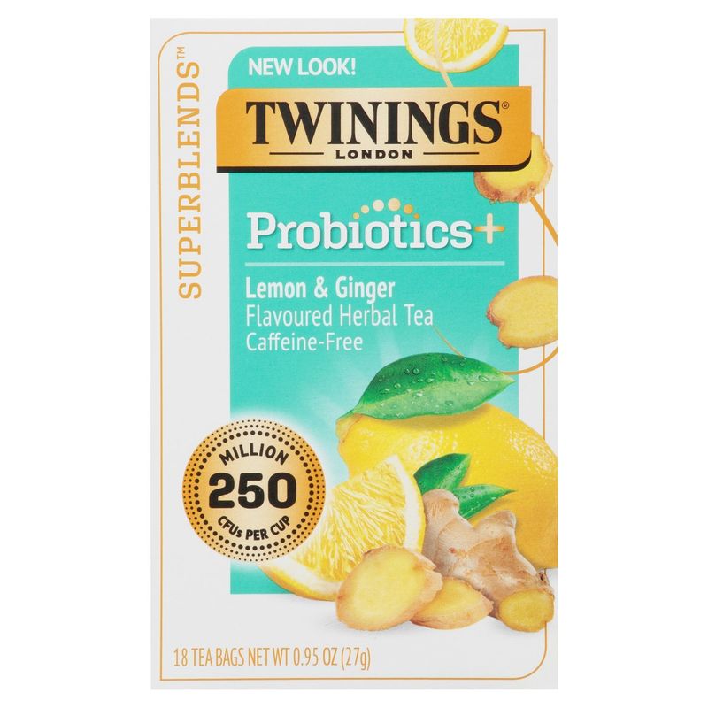 Twinings of London Superblends Lemon &amp; Ginger Flavoured Herbal Tea Bags, 18 count, 0.95 oz
