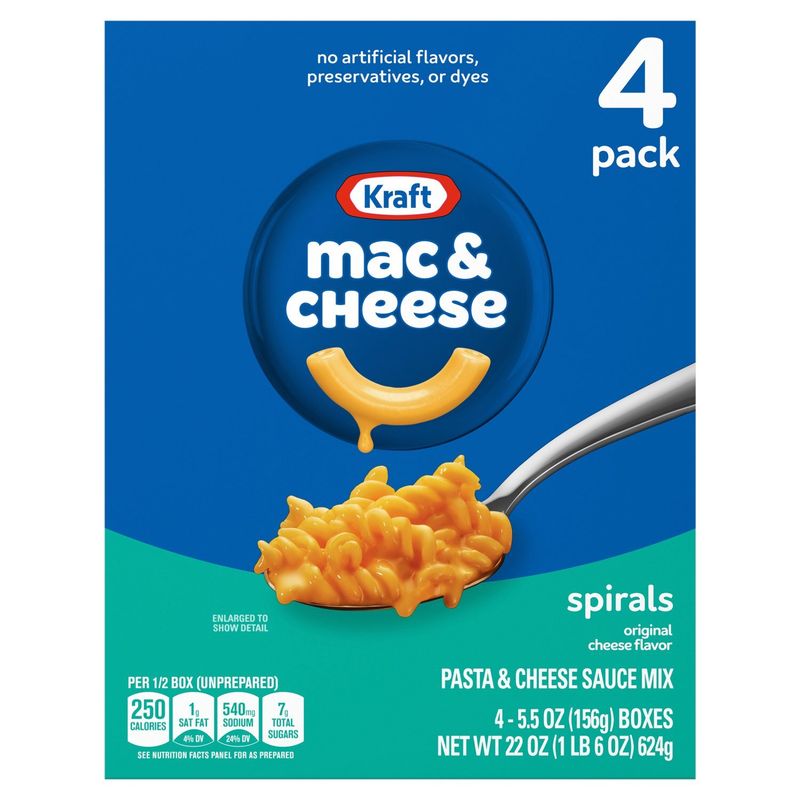Kraft Mac &amp; Cheese Spirals Original Cheese Flavor Pasta &amp; Cheese Sauce Mix, 5.5 oz, 4 count