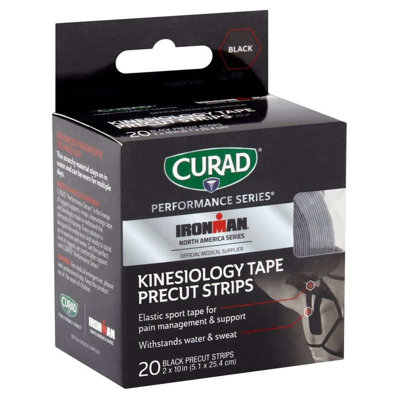 Curad Performance Series Iron Kinesiology Tape Black Precut Strips, 20 count