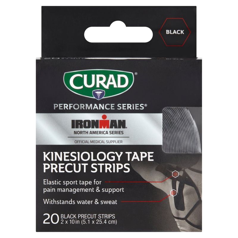 Curad Performance Series Iron Kinesiology Tape Black Precut Strips, 20 count