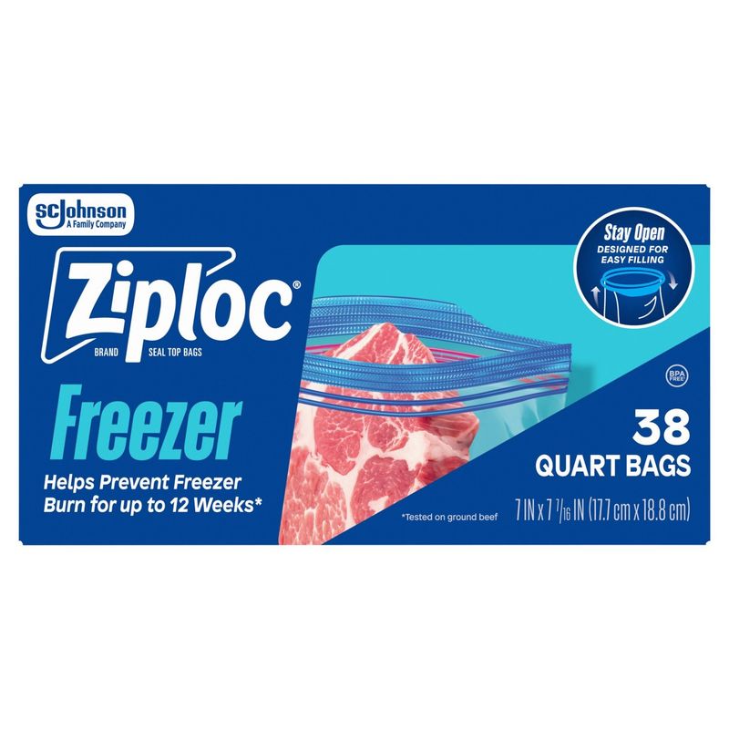 Ziploc Brand Freezer Quart Seal Top Bags, 38 count