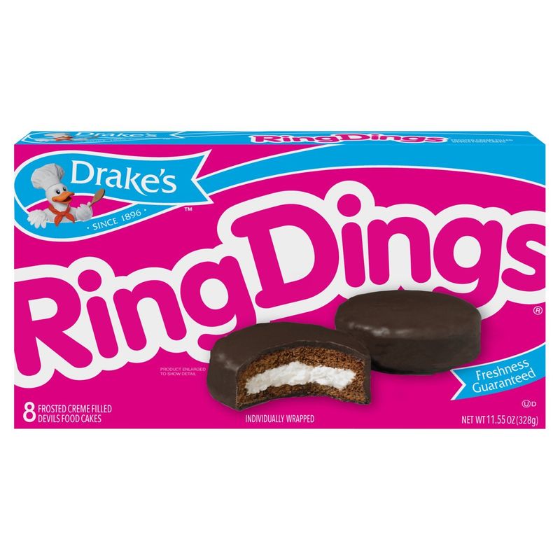 Drake's Ring Dings Frosted Creme Filled Devils Food Cakes, 8 count, 11.55 oz