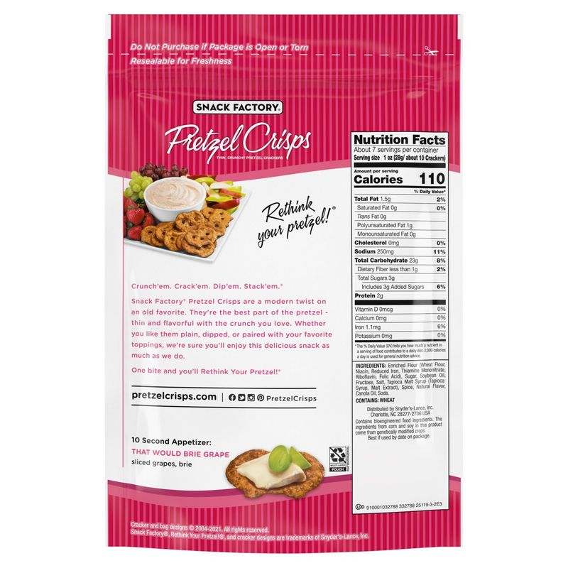 Snack Factory Pretzel Crisps Cinnamon Sugar Deli Style Pretzel Crackers, 7.2 oz