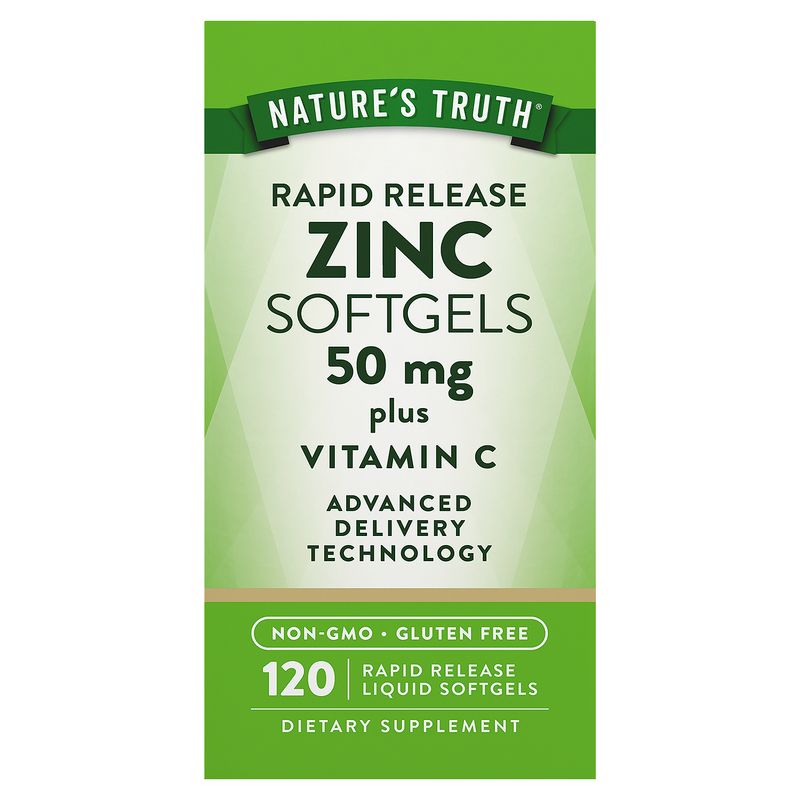 Nature's Truth Rapid Release Zinc plus Vitamin C Dietary Supplement, 50 mg, 120 count