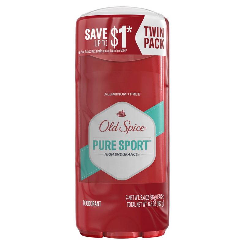 Old Spice High Endurance Aluminum Free Pure Sport Deodorant Twin Pack, 3.4 oz, 2 count