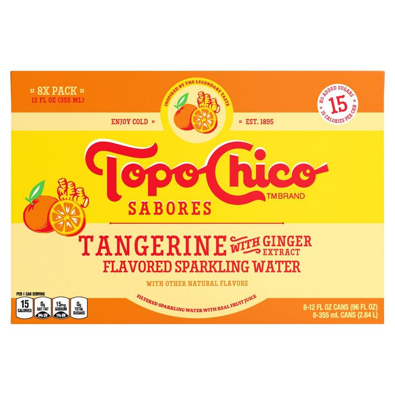 Topo Chico Sabores Tangerine with Ginger Extract Flavored Sparkling Water, 12 fl oz, 8 count