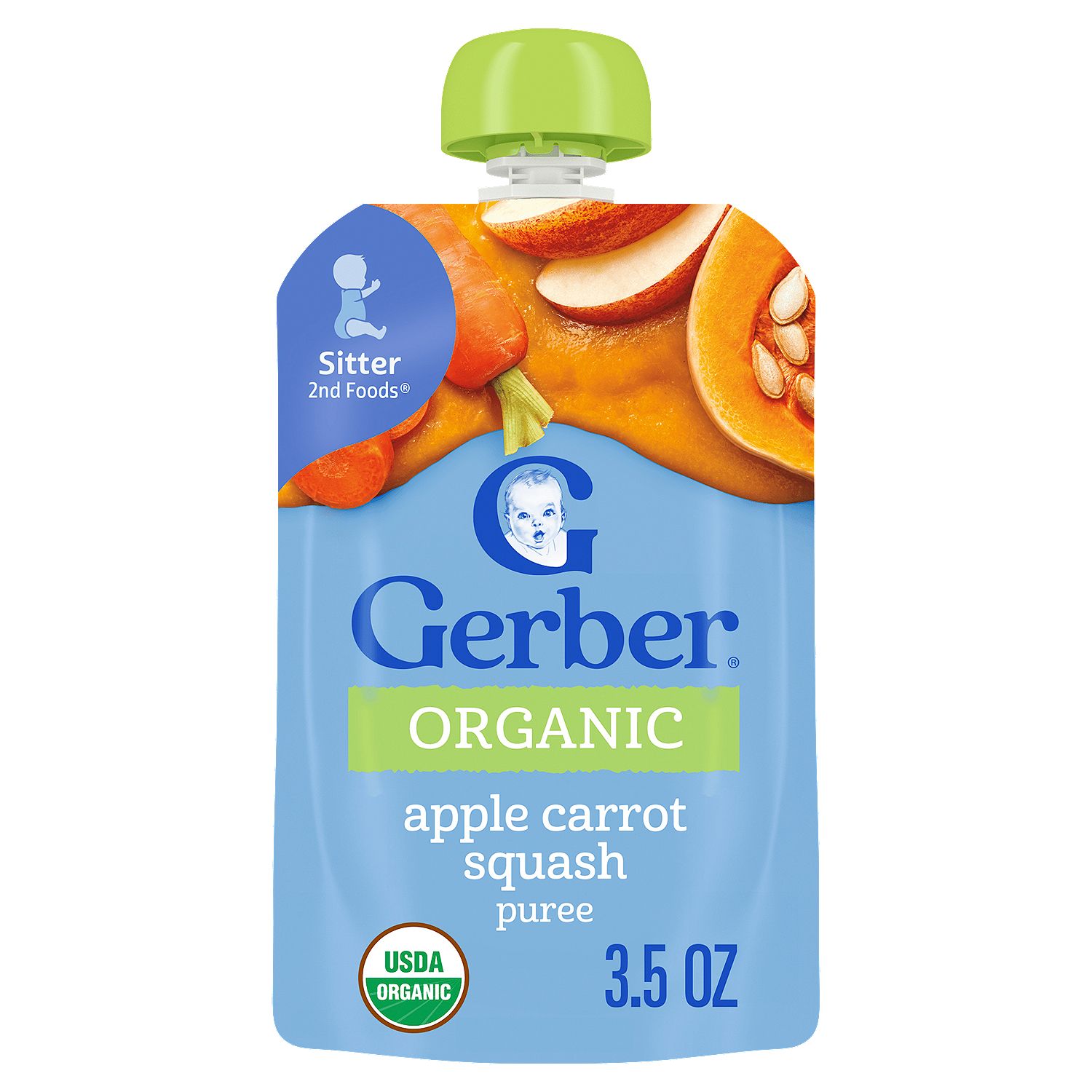 Gerber 2nd Foods Organic Apple Carrot Squash Puree Baby Food, Sitter, 3.5 oz