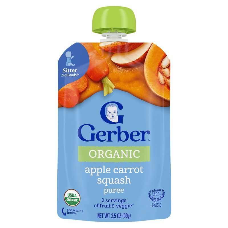 Gerber 2nd Foods Organic Apple Carrot Squash Puree Baby Food, Sitter, 3.5 oz