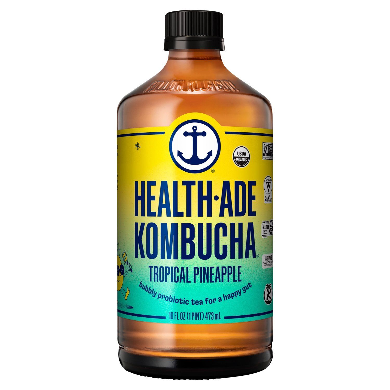 Health-Ade Kombucha Tropical Pineapple Bubbly Probiotic Tea, 16 fl oz