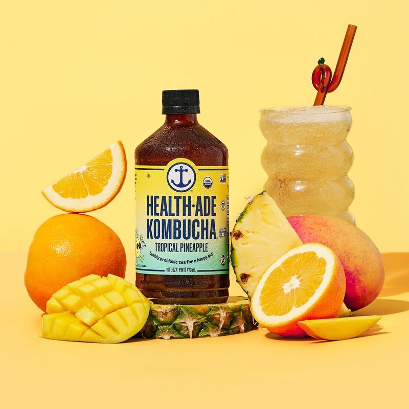 Health-Ade Kombucha Tropical Pineapple Bubbly Probiotic Tea, 16 fl oz