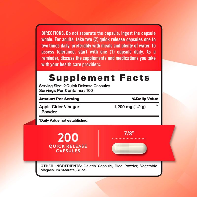 Nature's Truth Triple Strength Apple Cider Vinegar Dietary Supplement, 200 count