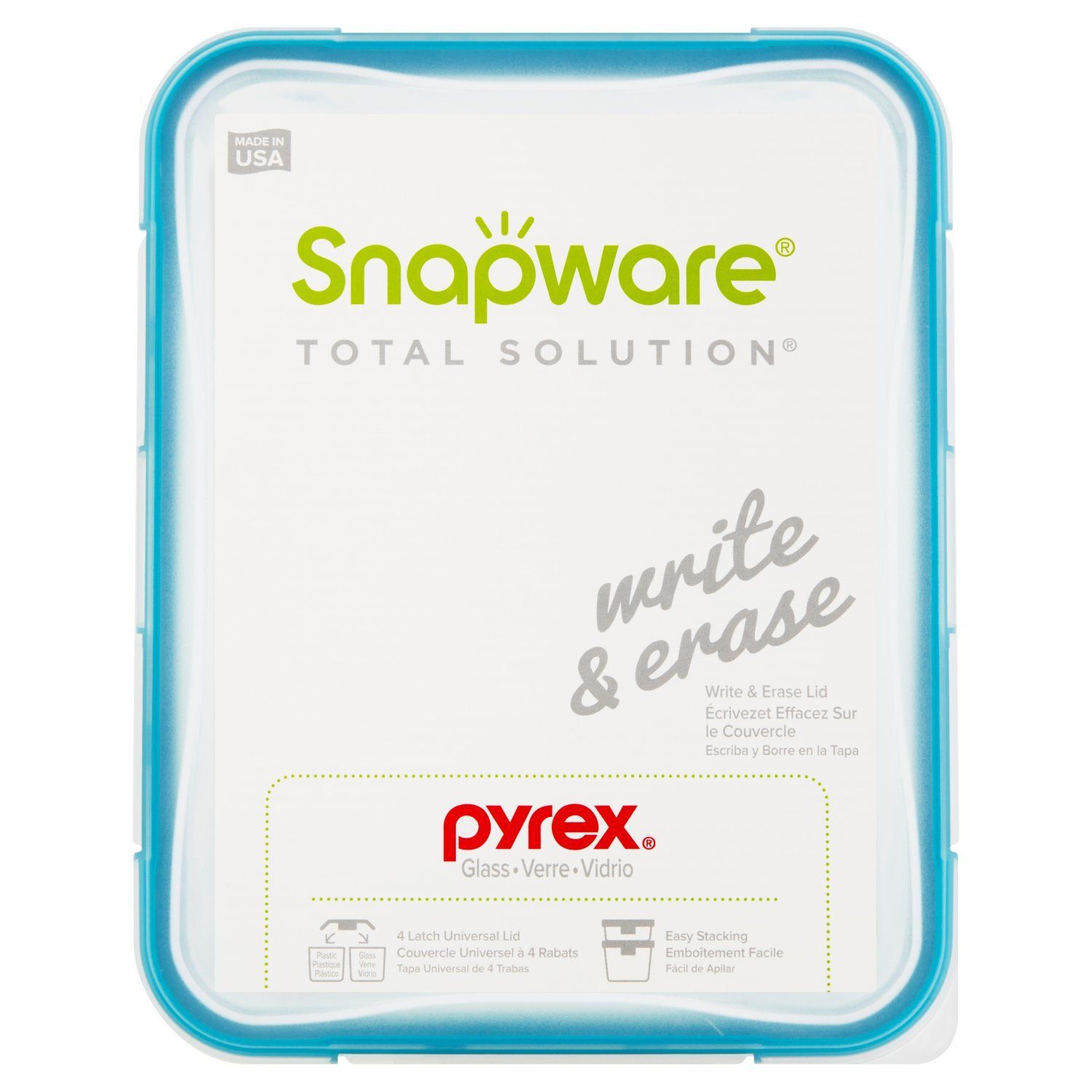 Pyrex Snapware Total Solution 6 Cup Glass Food Storage with Write &amp; Erase Lid