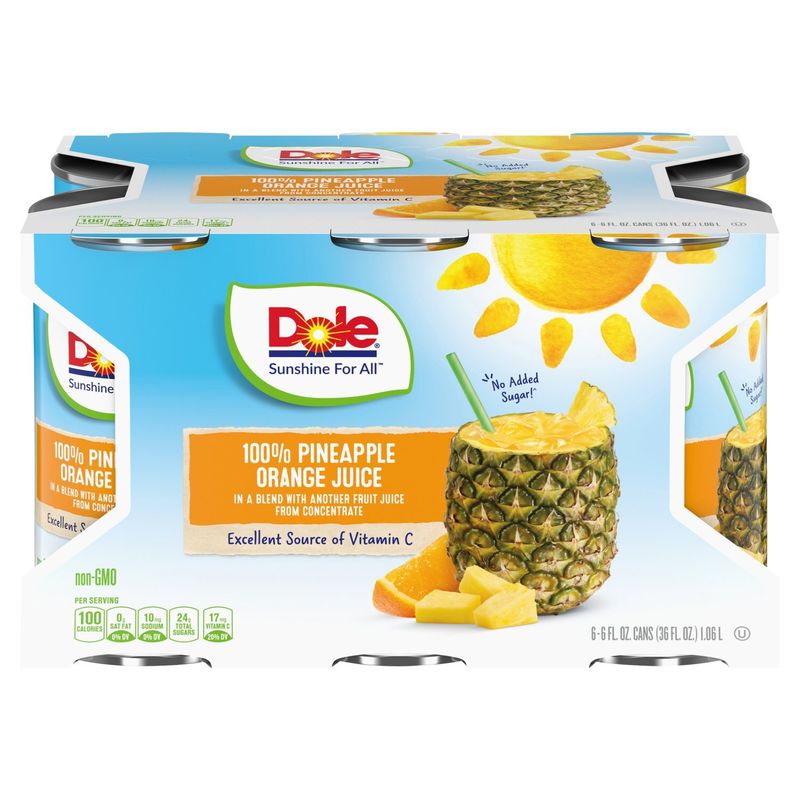 Dole 100% Pineapple Orange Juice, 6 fl oz, 6 count