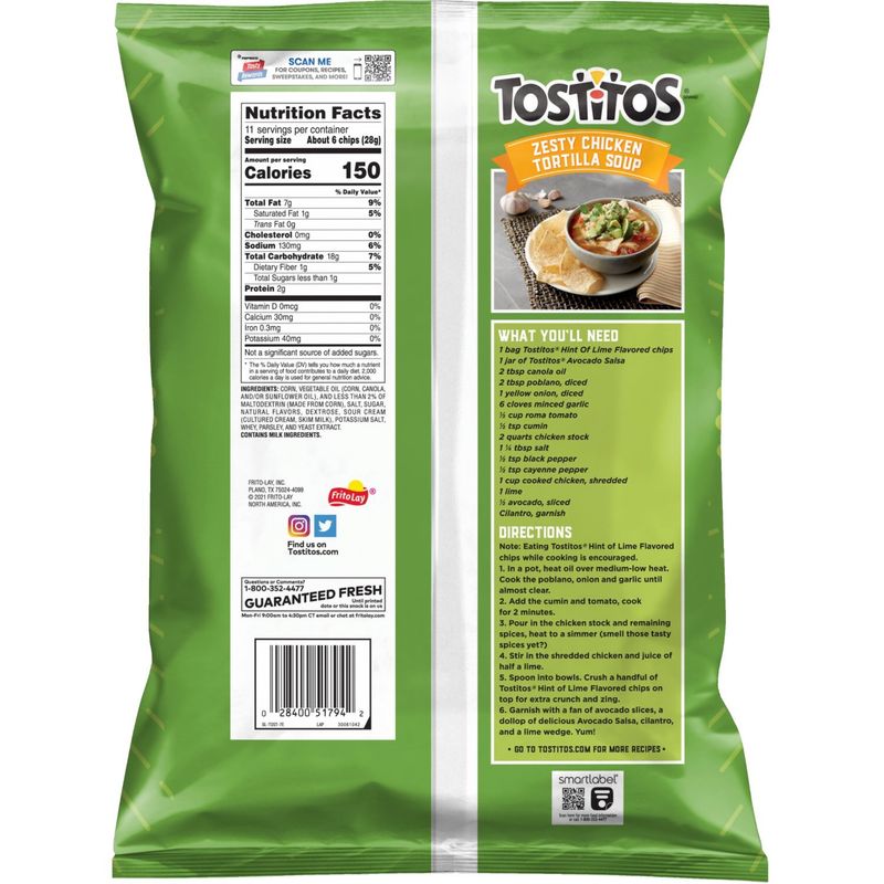 Tostitos Tortilla Chips Hint of Lime Flavored 11 Oz