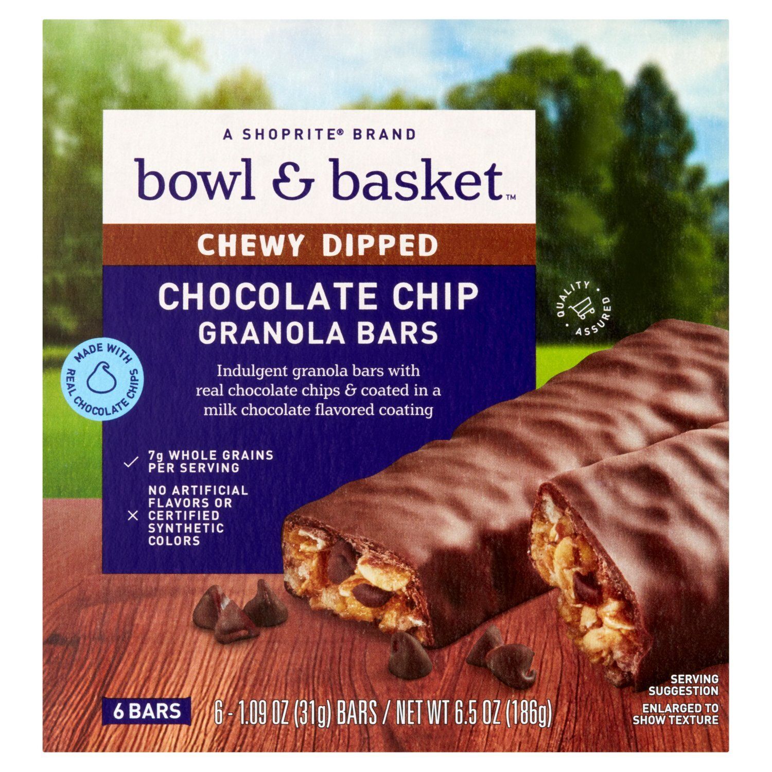 Bowl &amp; Basket Chewy Dipped Chocolate Chip Granola Bars, 1.09 oz, 6 count