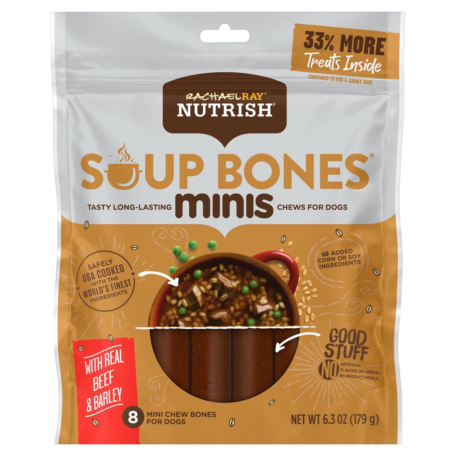Rachael Ray Nutrish Soup Bones with Real Beef and Barley Mini Chew Bones for Dogs, 8 count, 6.3 oz