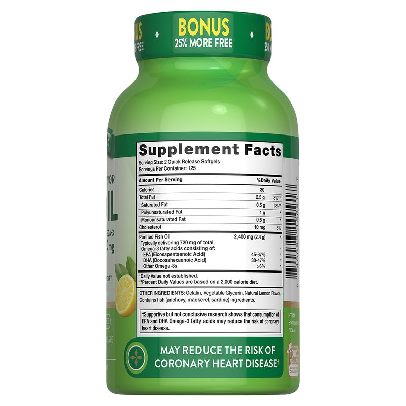 Nature's Truth Natural Lemon Flavor Fish Oil Dietary Supplement, 250 count