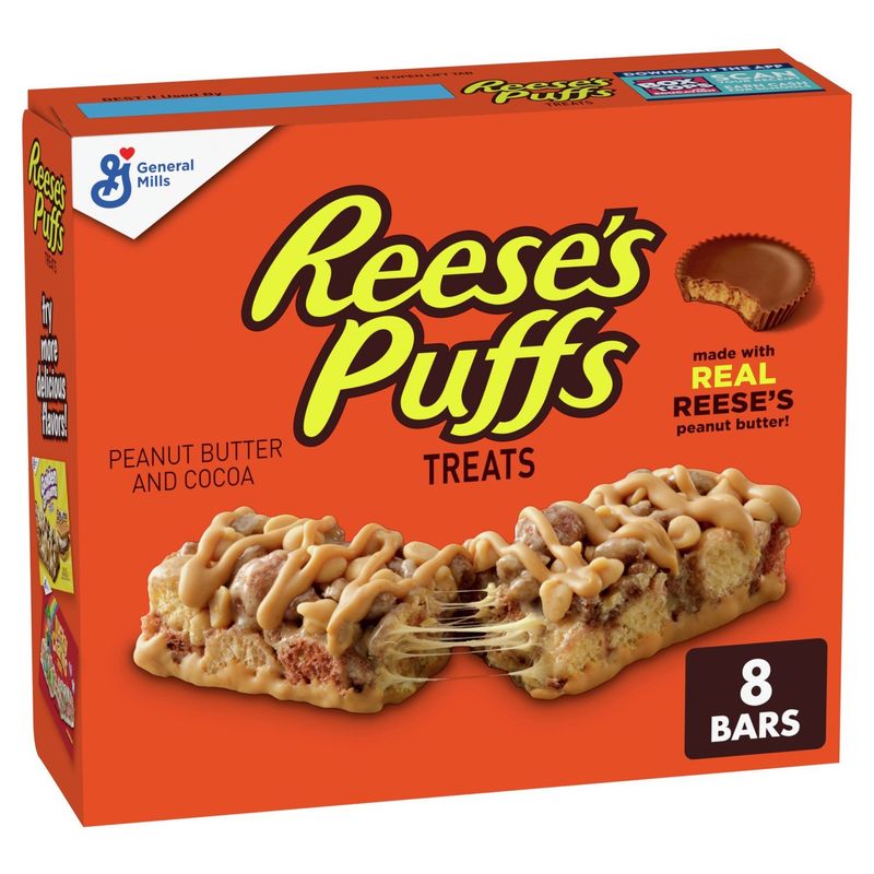 General Mills Reese's Puffs Peanut Butter and Cocoa Treats Bars, 0.85 oz, 8 count