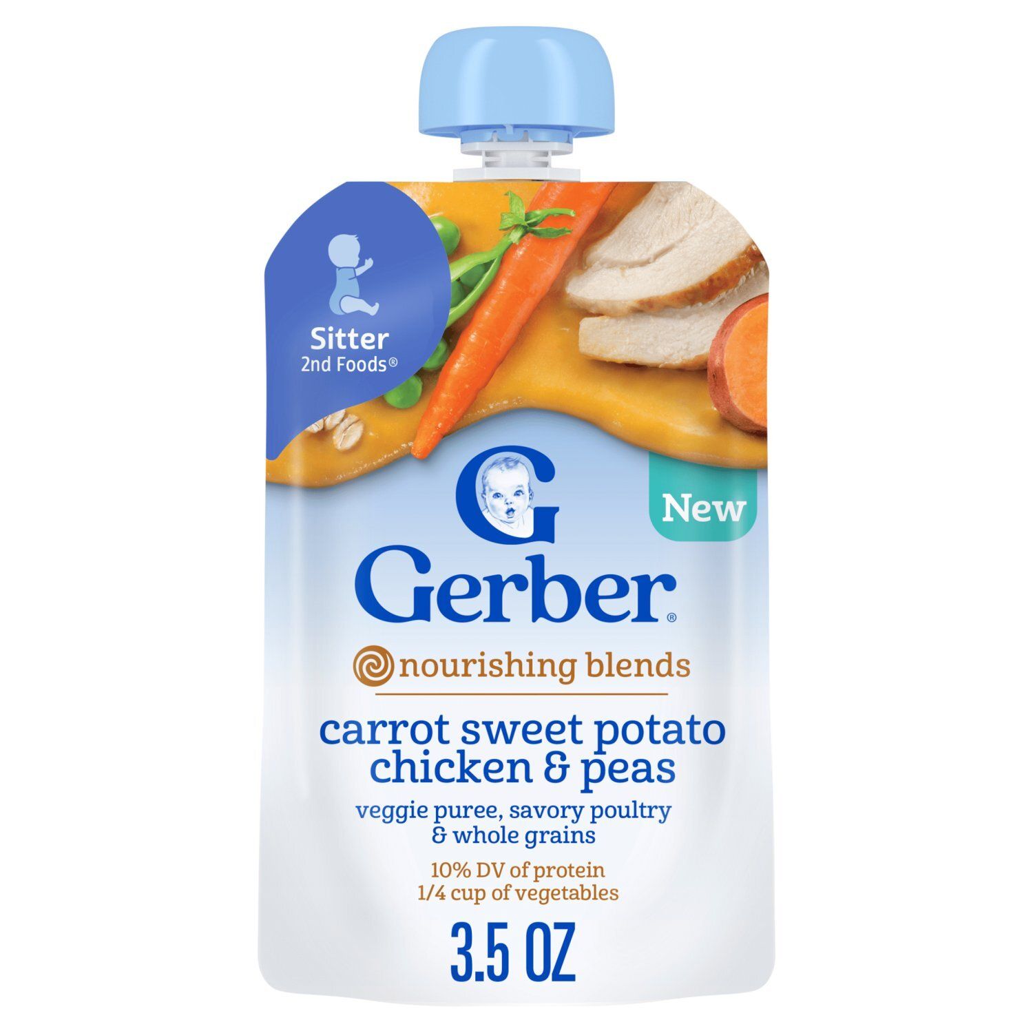 Gerber 2nd Foods Carrot Sweet Potato Chicken &amp; Peas Nourishing Blends Baby Food, Sitter, 3.5 oz
