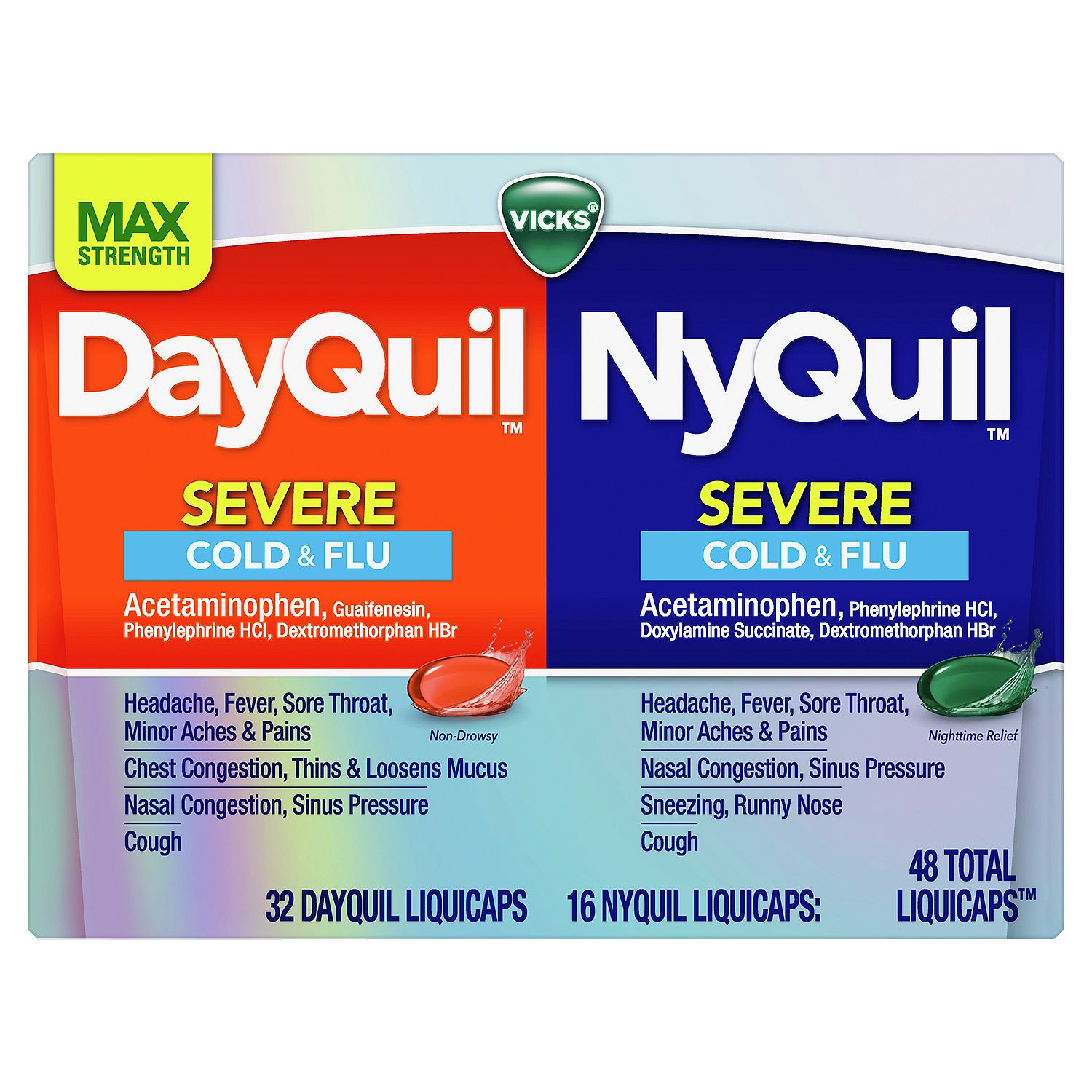 Vicks DayQuil &amp; NyQuil Max Strength Severe Cold &amp; Flu LiquiCaps, 48 count