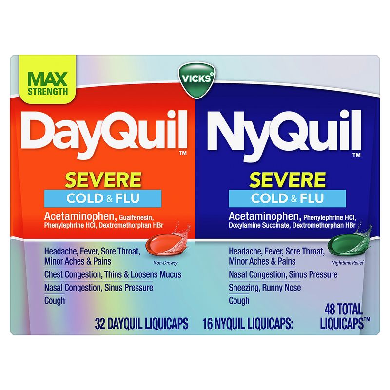 Vicks DayQuil &amp; NyQuil Max Strength Severe Cold &amp; Flu LiquiCaps, 48 count