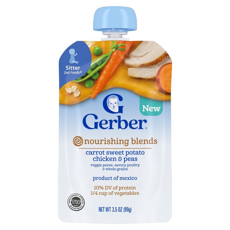 Gerber 2nd Foods Carrot Sweet Potato Chicken &amp; Peas Nourishing Blends Baby Food, Sitter, 3.5 oz