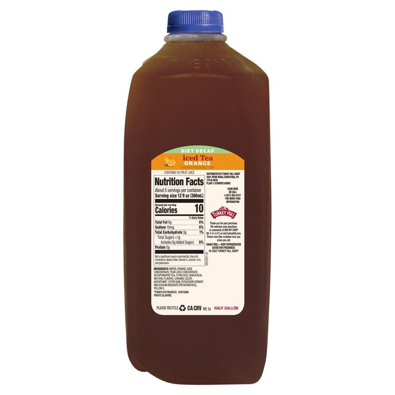 Turkey Hill Diet Decaf Orange Iced Tea, half gal