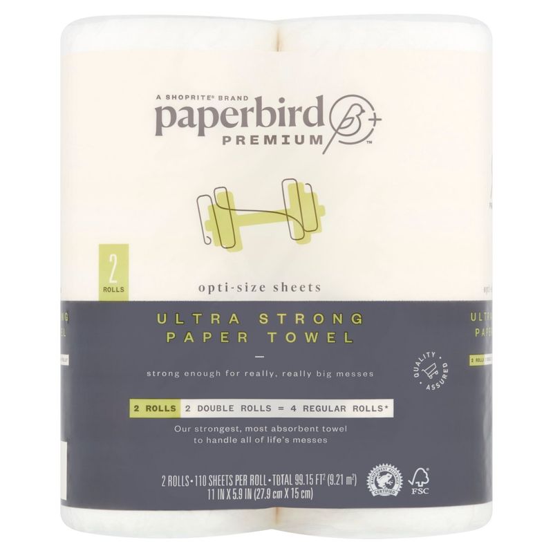 Paperbird Premium Opti-Size Sheets Ultra Strong Paper Towel, 110 sheets per roll, 2 count
