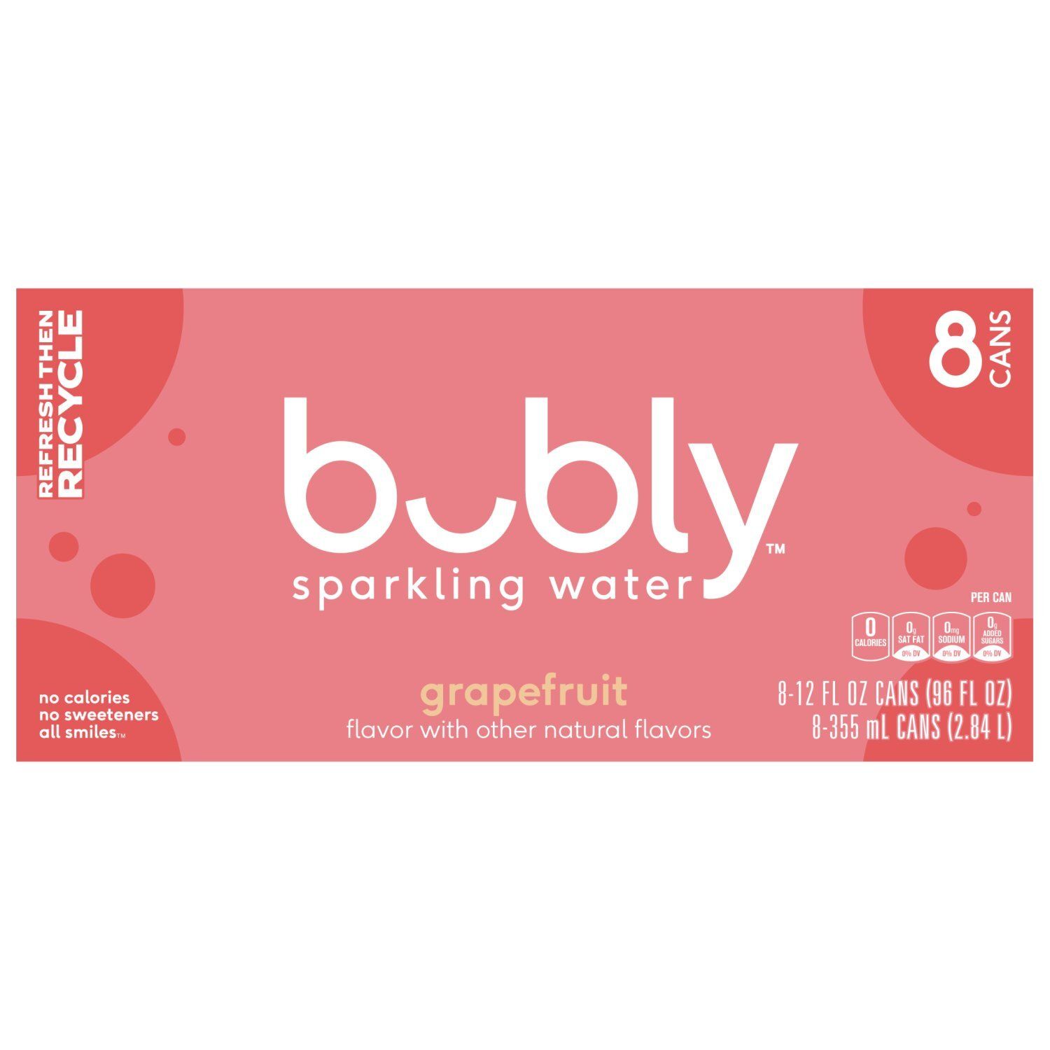 Bubly Sparkling Water Grapefruit 12 Fl Oz, 8 Pk