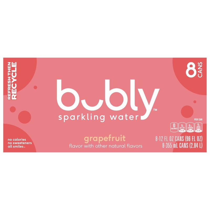 Bubly Sparkling Water Grapefruit 12 Fl Oz, 8 Pk