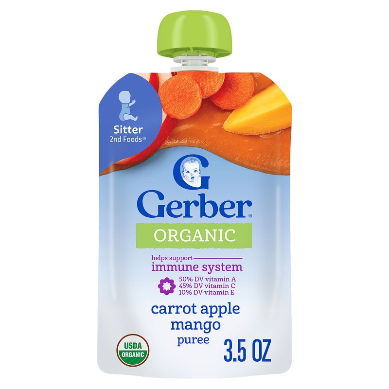 Gerber 2nd Foods Organic Carrot Apple Mango Puree Baby Food, Sitter, 3.5 oz