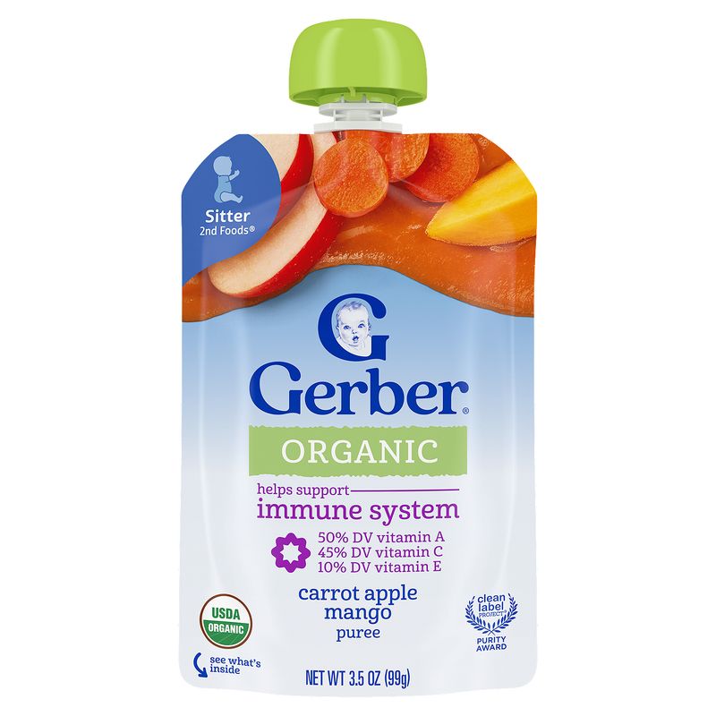 Gerber 2nd Foods Organic Carrot Apple Mango Puree Baby Food, Sitter, 3.5 oz