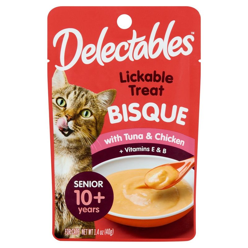 Delectables Lickable Treat Bisque with Tuna &amp; Chicken for Senior Cats, 10+ Years, 1.4 oz