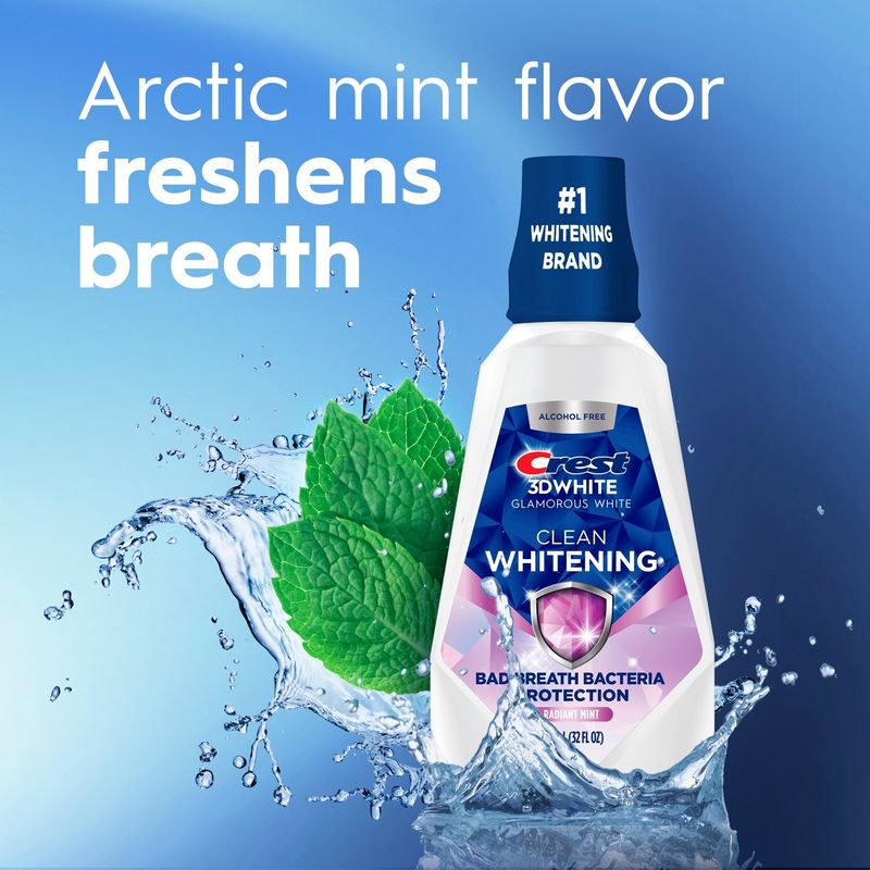 Crest 3D White Glamorous Clean Radiant Mint Multi-Care Whitening Mouthwash, 32 fl oz