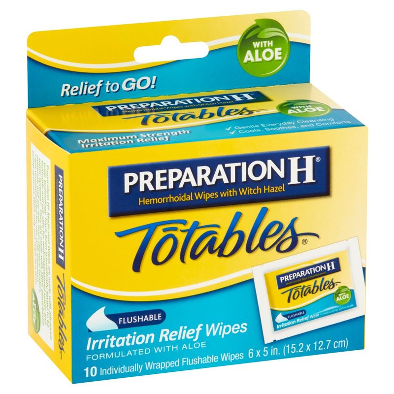 Preparation H Totables Flushable Hemorrhoidal Wipes with Witch Hazel, 10 count