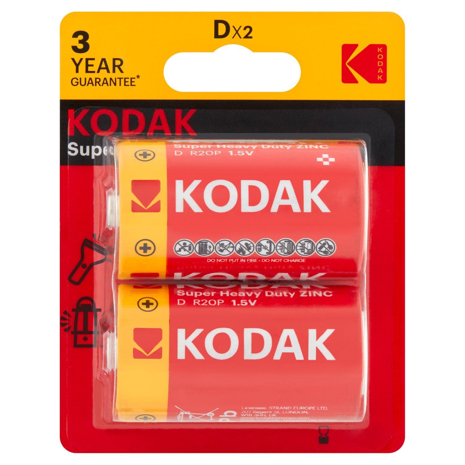 Kodak D 1.5V Super Heavy Duty Zinc Batteries, 2 count